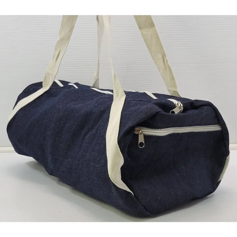 K) Gym & Juice Athletic Blue Denim Shoulder Duffle Bag 19